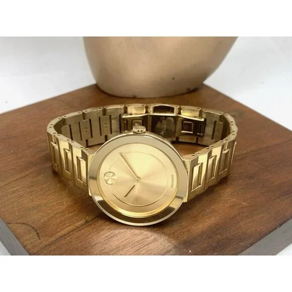 Movado Women's Watch 3600498 Bold Gold Dial Swiss Quartz Steel Band 34mm